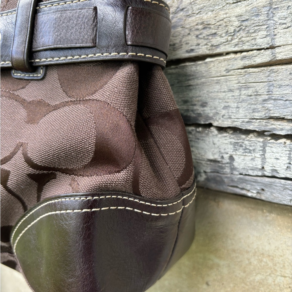 Coach Brown Signature Canvas Satchel with Snakeskin Stripe - Picture 6 of 13
